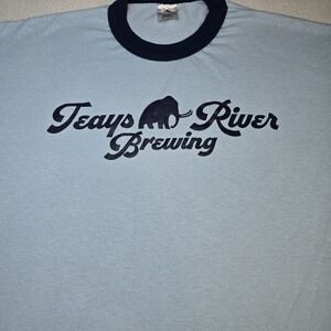 Vtg Teays River Brewing Ringer T-Shirt Mastodon Beer Distressed Gorpcore Craft L